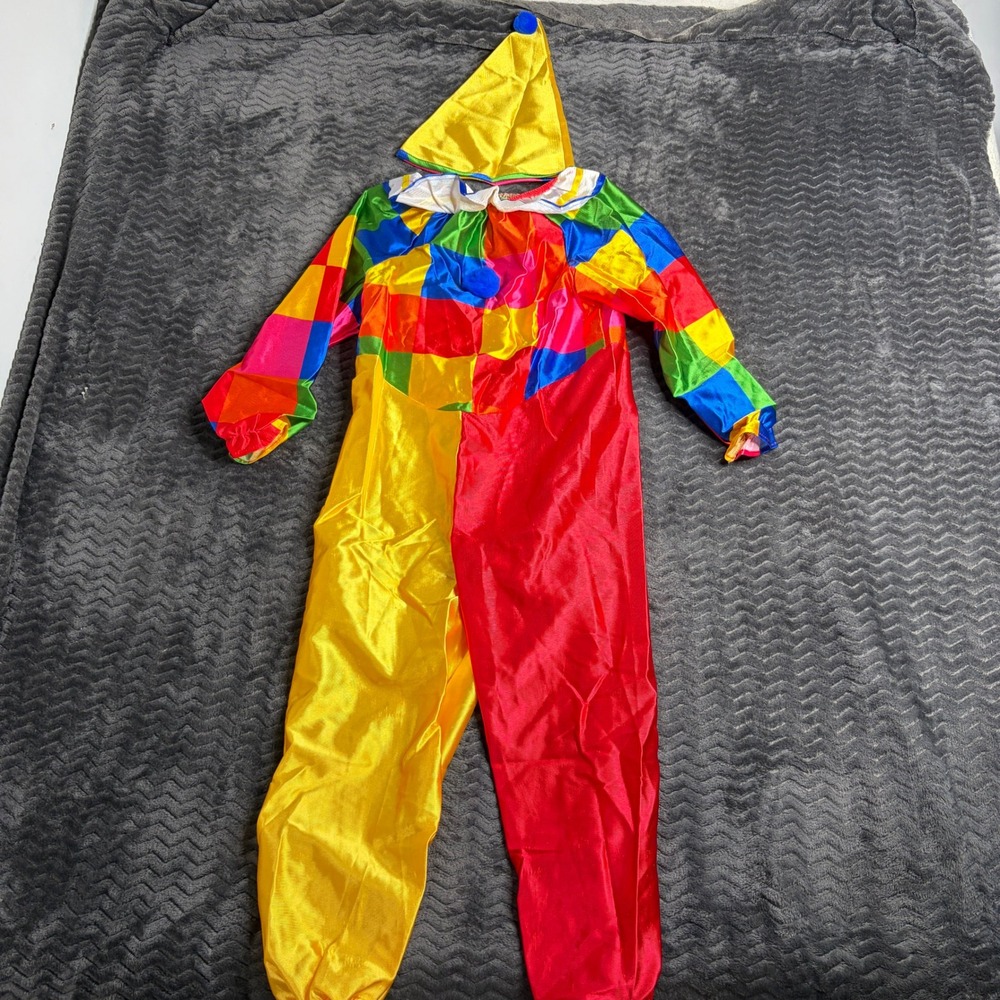 Kids Multicolor Checkered Clown Costume Jumpsuit with Matching Hat Set